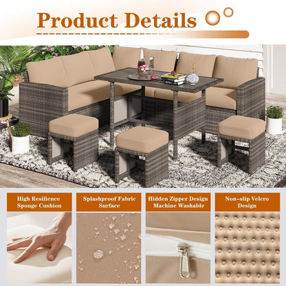 AECOJOY Set di mobili da giardino da 7 pezzi, divano componibile da esterno, set da conversazione in rattan