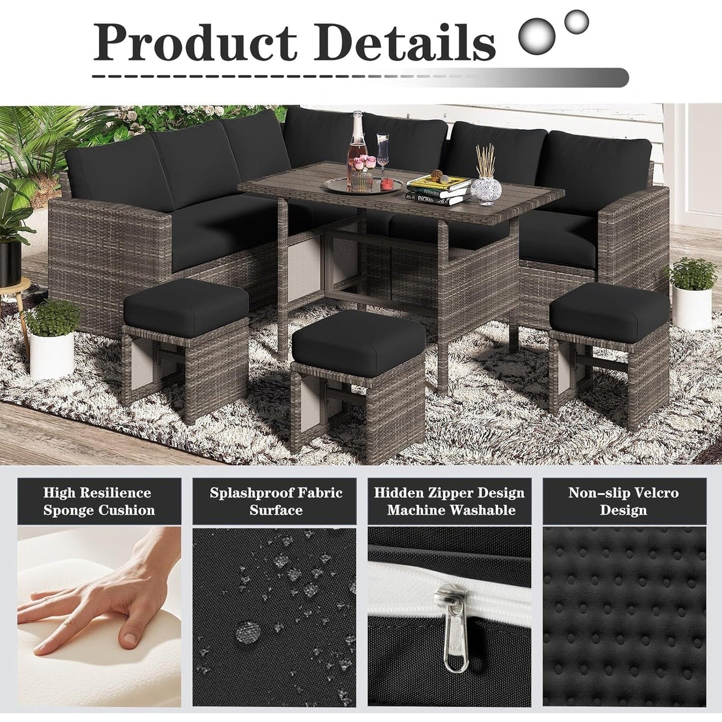 AECOJOY Set di mobili da giardino da 7 pezzi, divano componibile da esterno, set da conversazione in rattan