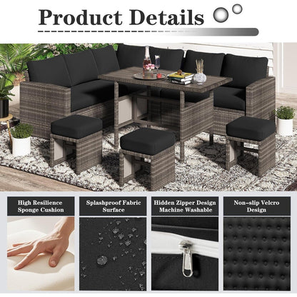 AECOJOY Set di mobili da giardino da 7 pezzi, divano componibile da esterno, set da conversazione in rattan