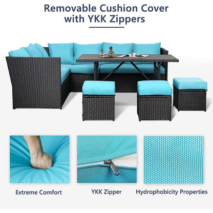 AECOJOY Set di mobili da giardino da 7 pezzi, divano componibile da esterno, set da conversazione in rattan