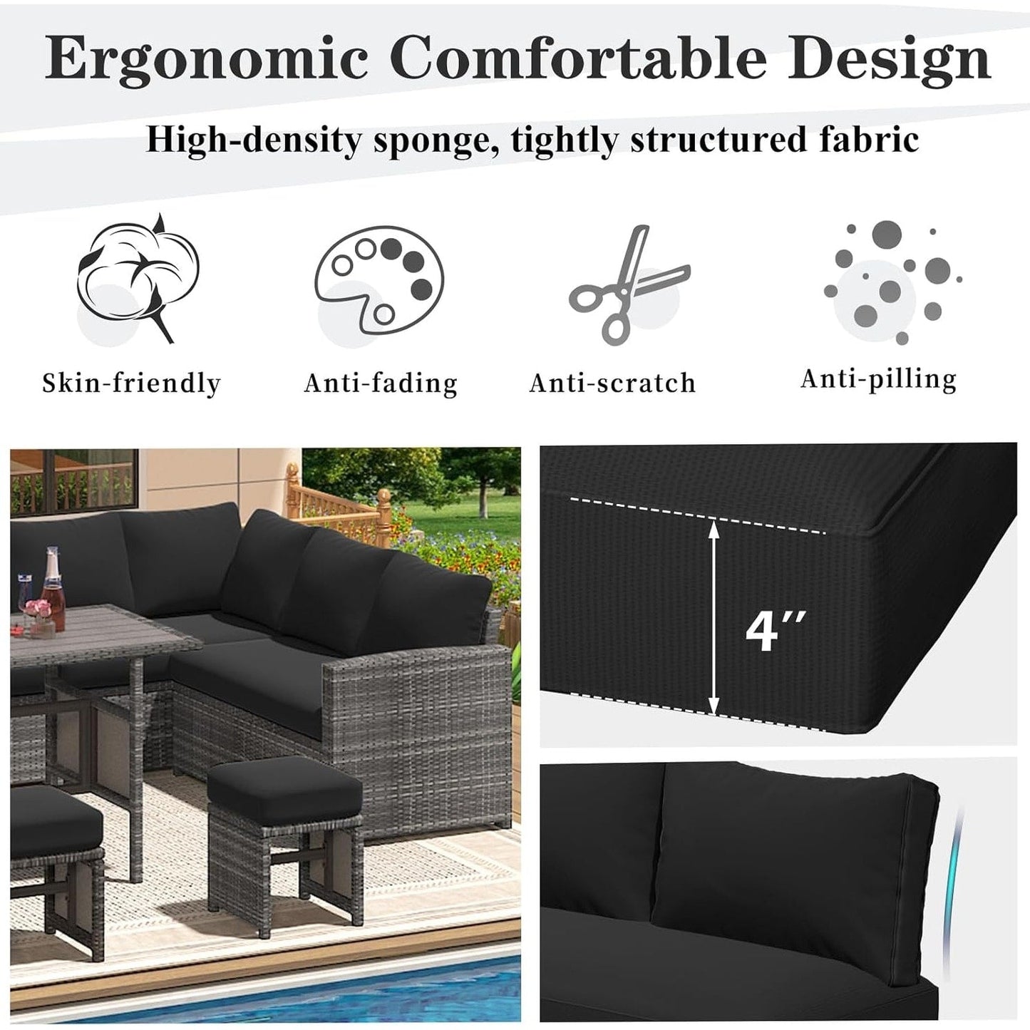 AECOJOY Set di mobili da giardino da 7 pezzi, divano componibile da esterno, set da conversazione in rattan