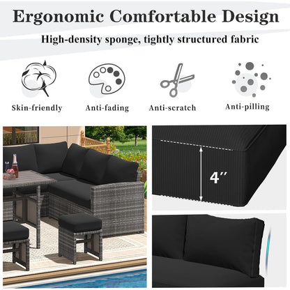 AECOJOY Set di mobili da giardino da 7 pezzi, divano componibile da esterno, set da conversazione in rattan