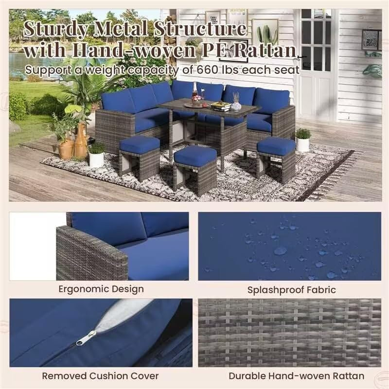 AECOJOY Set di mobili da giardino da 7 pezzi, divano componibile da esterno, set da conversazione in rattan