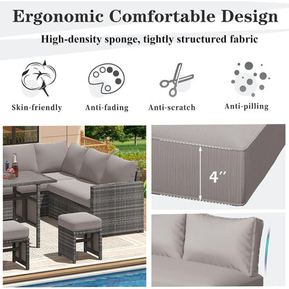 AECOJOY Set di mobili da giardino da 7 pezzi, divano componibile da esterno, set da conversazione in rattan