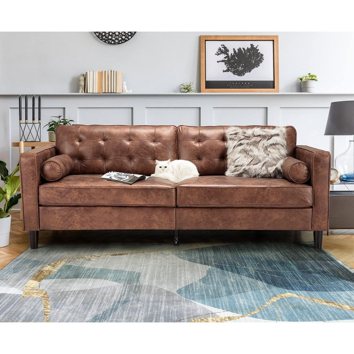 Divano moderno di metà secolo AECOJOY 84.2 con 2 cuscini di supporto