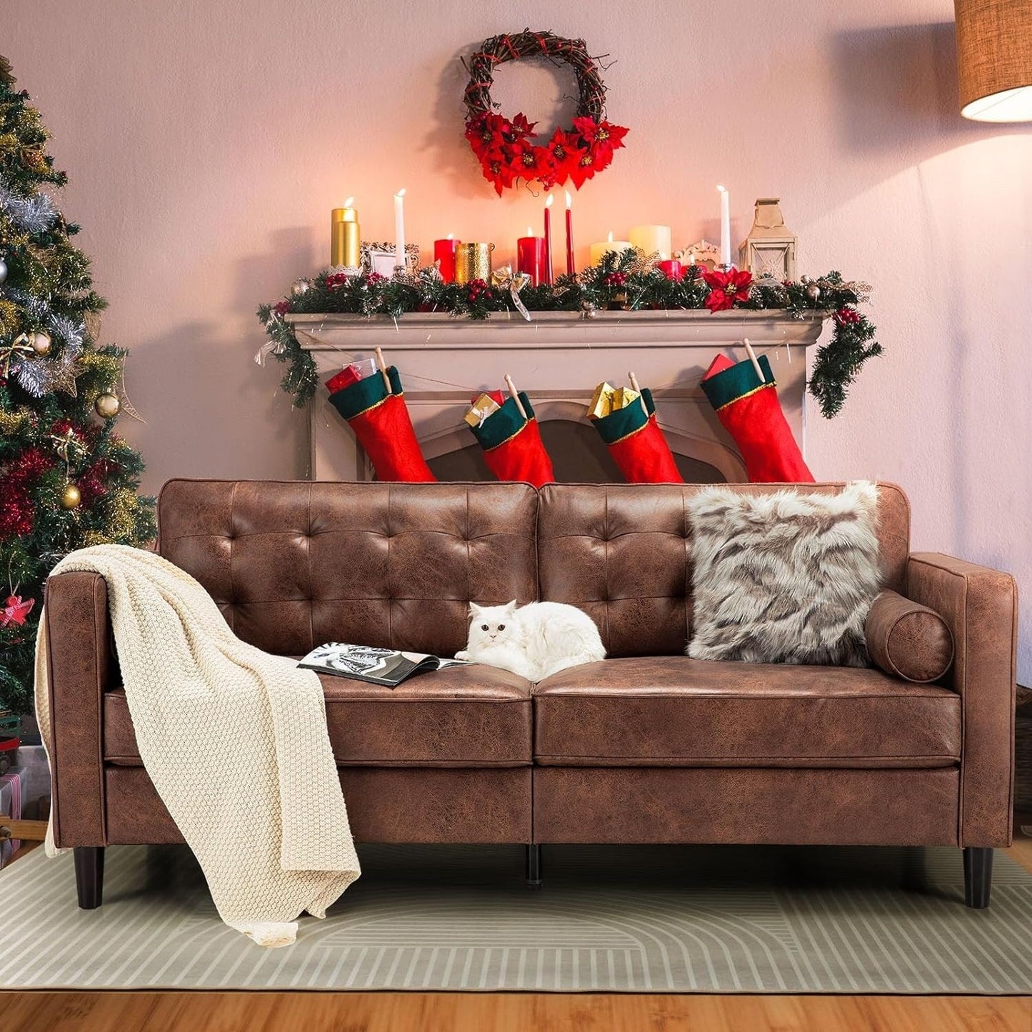 Divano moderno di metà secolo AECOJOY 84.2 con 2 cuscini di supporto