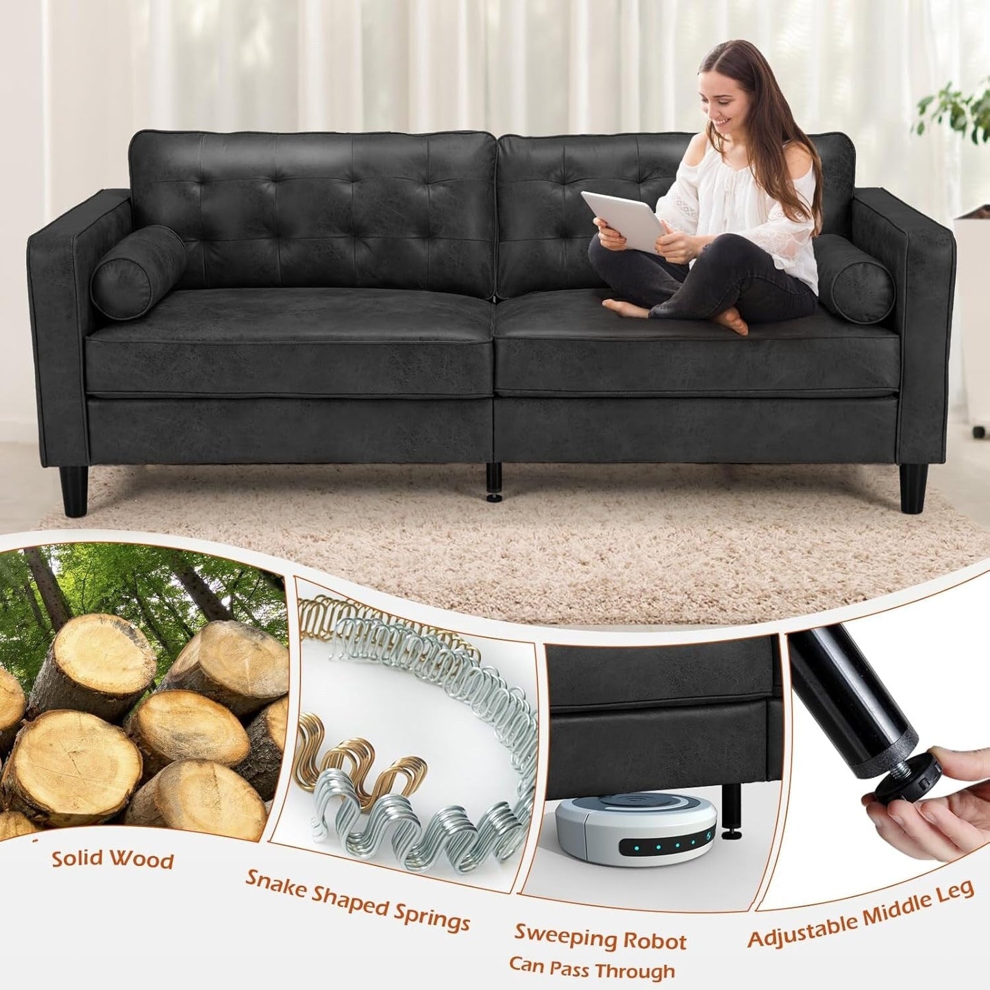 Divano moderno di metà secolo AECOJOY 84.2 con 2 cuscini di supporto