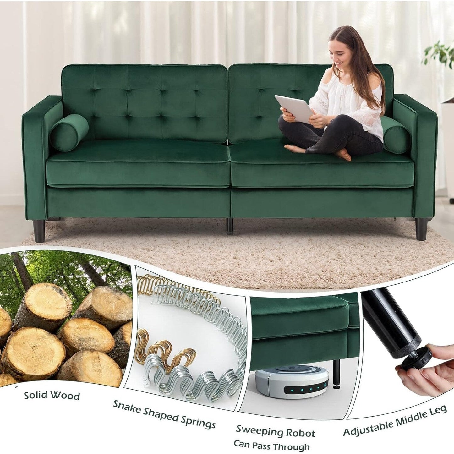 Divano moderno di metà secolo AECOJOY 84.2 con 2 cuscini di supporto