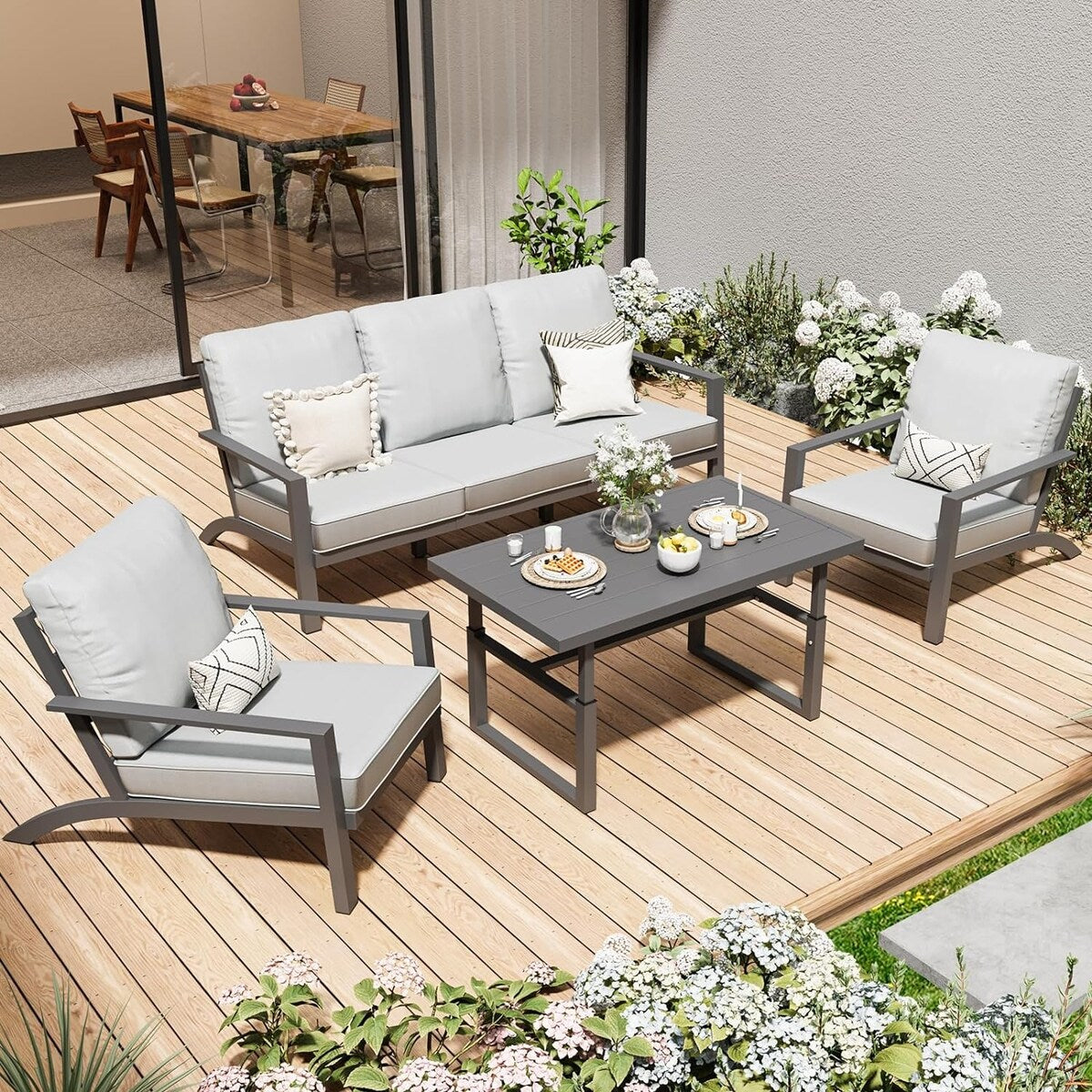 AECOJOY Set di mobili da giardino in alluminio, tavolo da conversazione e sedia per esterni