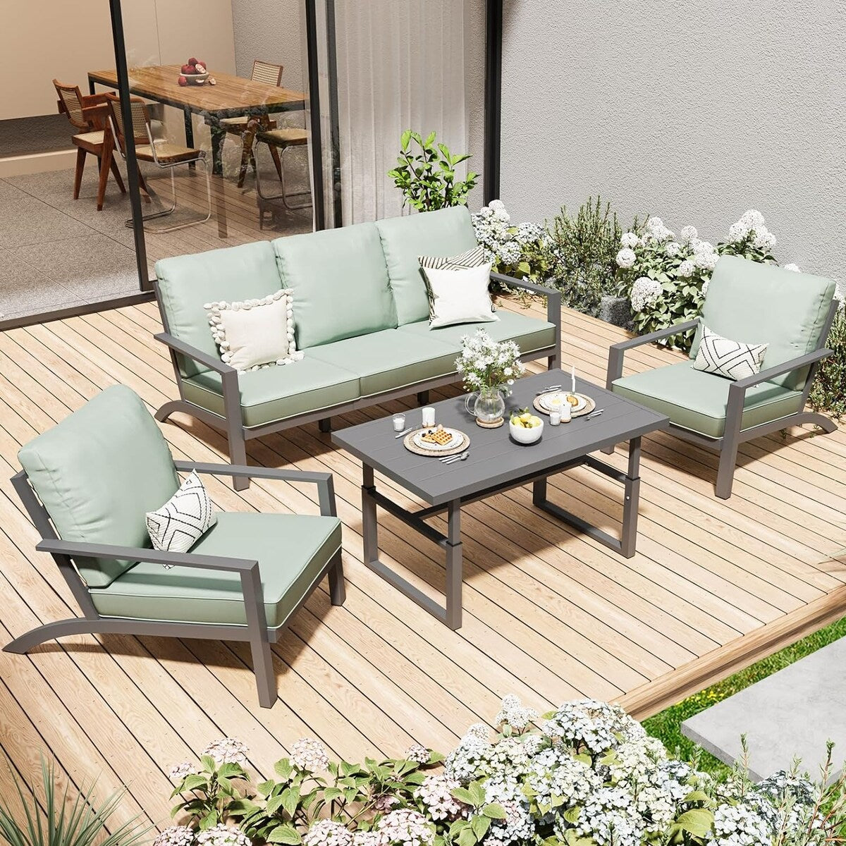 AECOJOY Set di mobili da giardino in alluminio, tavolo da conversazione e sedia per esterni