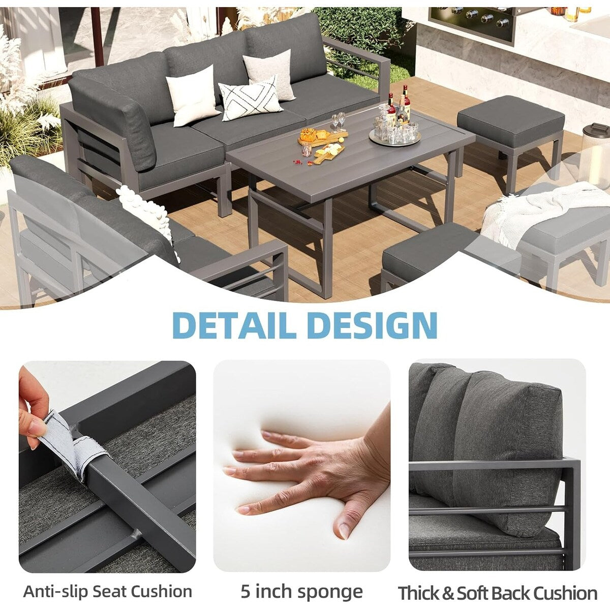 AECOJOY Set di mobili da giardino in alluminio, tavolo da conversazione e sedia per esterni