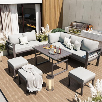 AECOJOY Set di mobili da giardino in alluminio, tavolo da conversazione e sedia per esterni