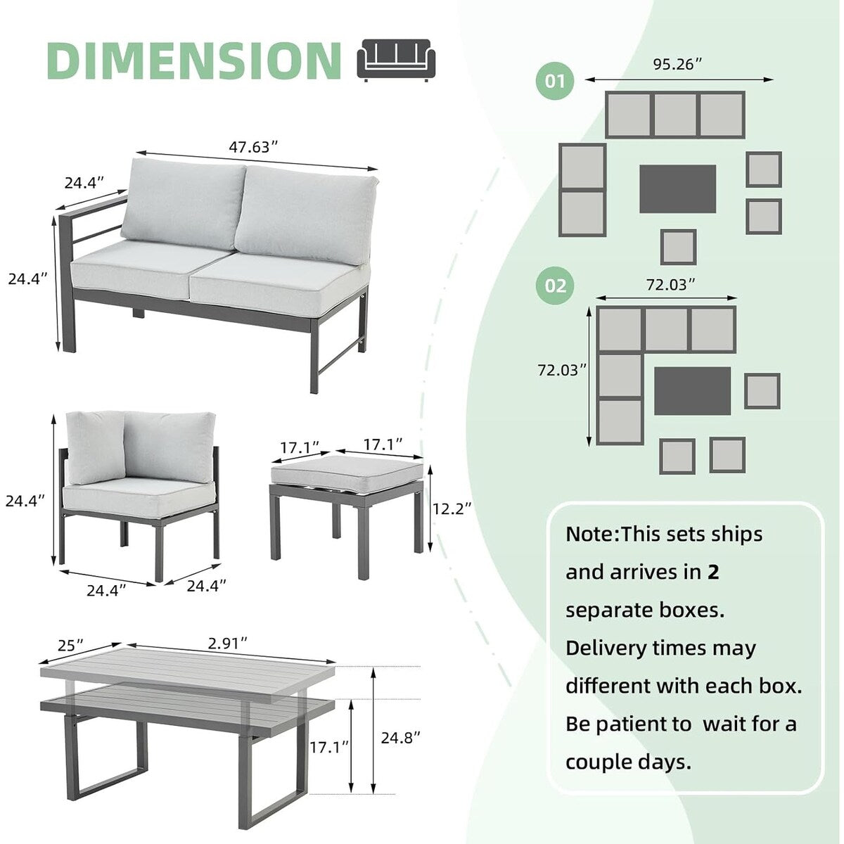 AECOJOY Set di mobili da giardino in alluminio, tavolo da conversazione e sedia per esterni