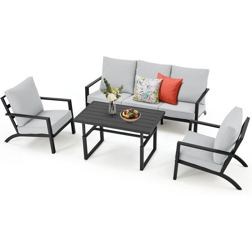 AECOJOY Set di mobili da giardino in alluminio, tavolo da conversazione e sedia per esterni