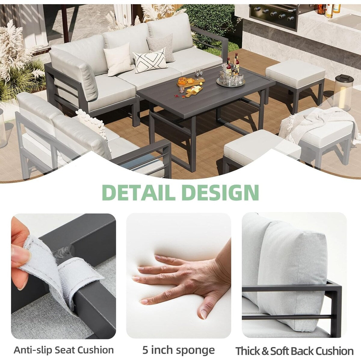 AECOJOY Set di mobili da giardino in alluminio, tavolo da conversazione e sedia per esterni