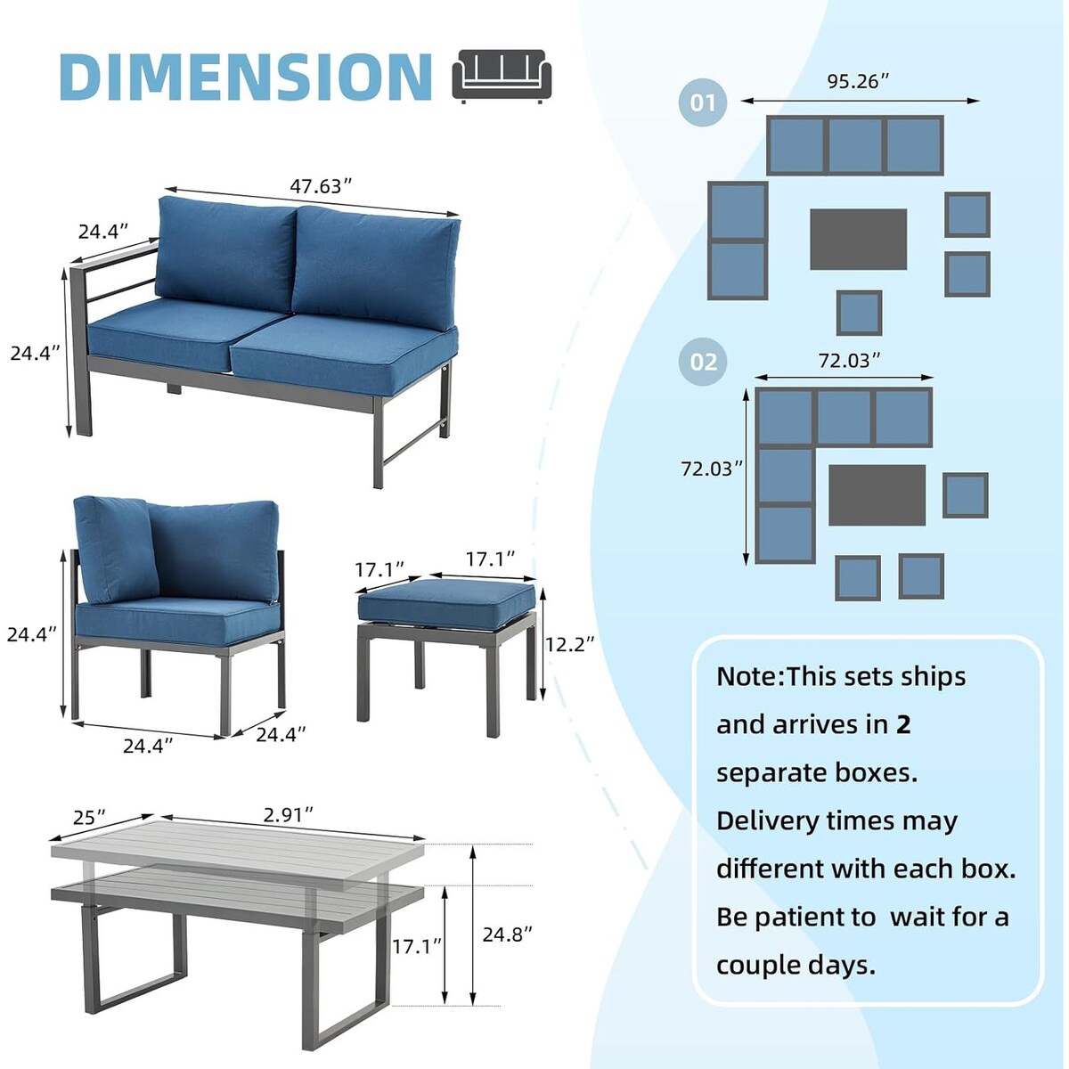 AECOJOY Set di mobili da giardino in alluminio, tavolo da conversazione e sedia per esterni