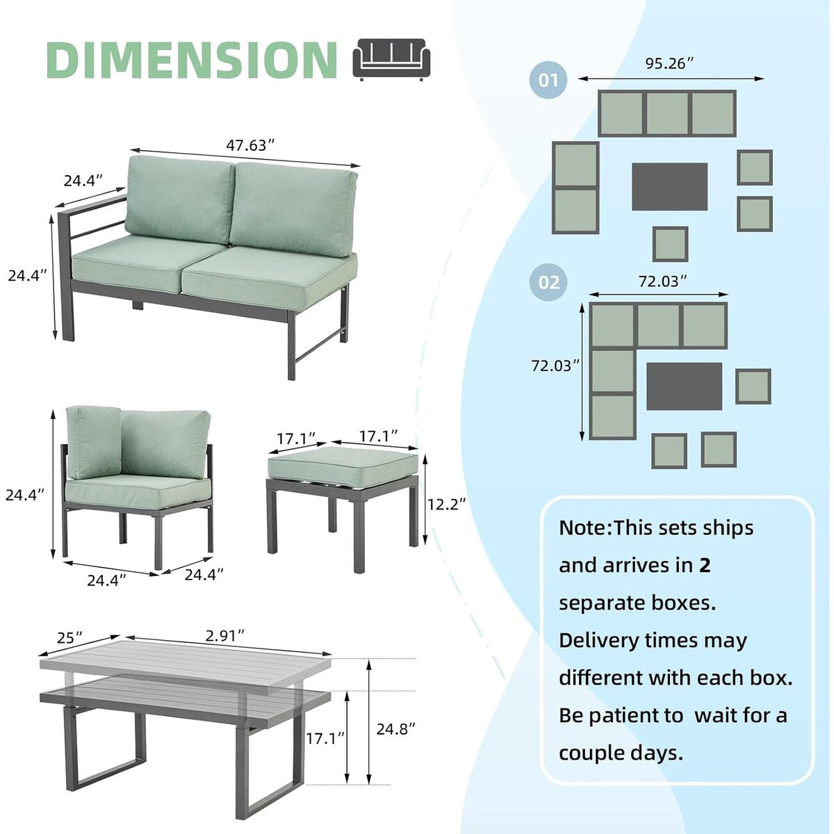 AECOJOY Set di mobili da giardino in alluminio, tavolo da conversazione e sedia per esterni