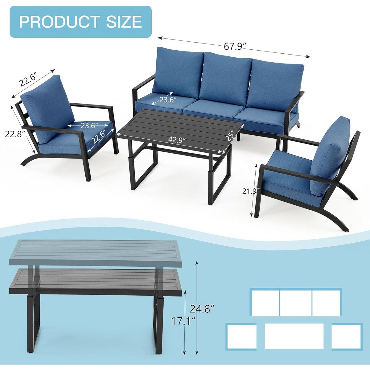 AECOJOY Set di mobili da giardino in alluminio, tavolo da conversazione e sedia per esterni
