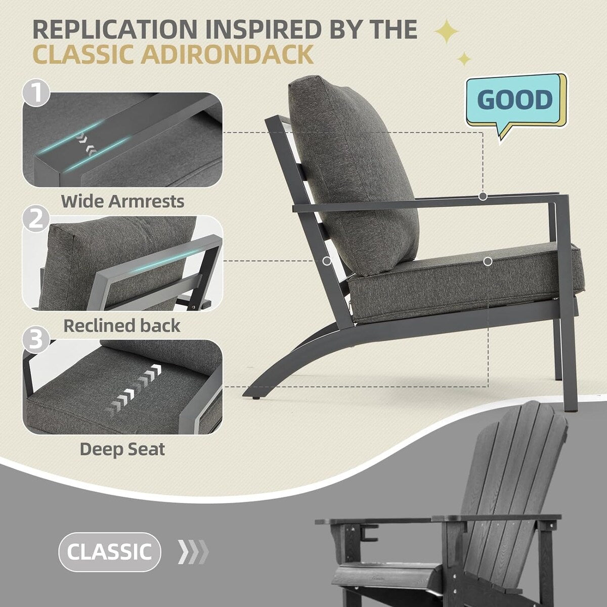 AECOJOY Set di mobili da giardino in alluminio, tavolo da conversazione e sedia per esterni