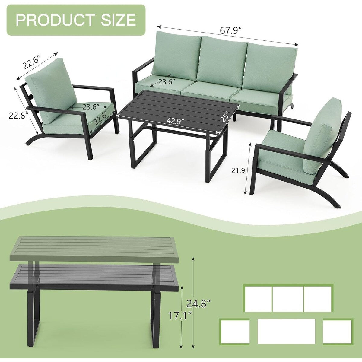 AECOJOY Set di mobili da giardino in alluminio, tavolo da conversazione e sedia per esterni