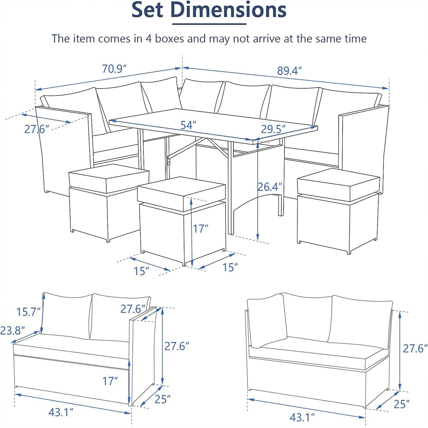 AECOJOY Set di mobili da giardino da 7 pezzi, divano componibile da esterno, set da conversazione in rattan
