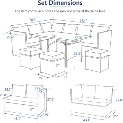AECOJOY Set di mobili da giardino da 7 pezzi, divano componibile da esterno, set da conversazione in rattan