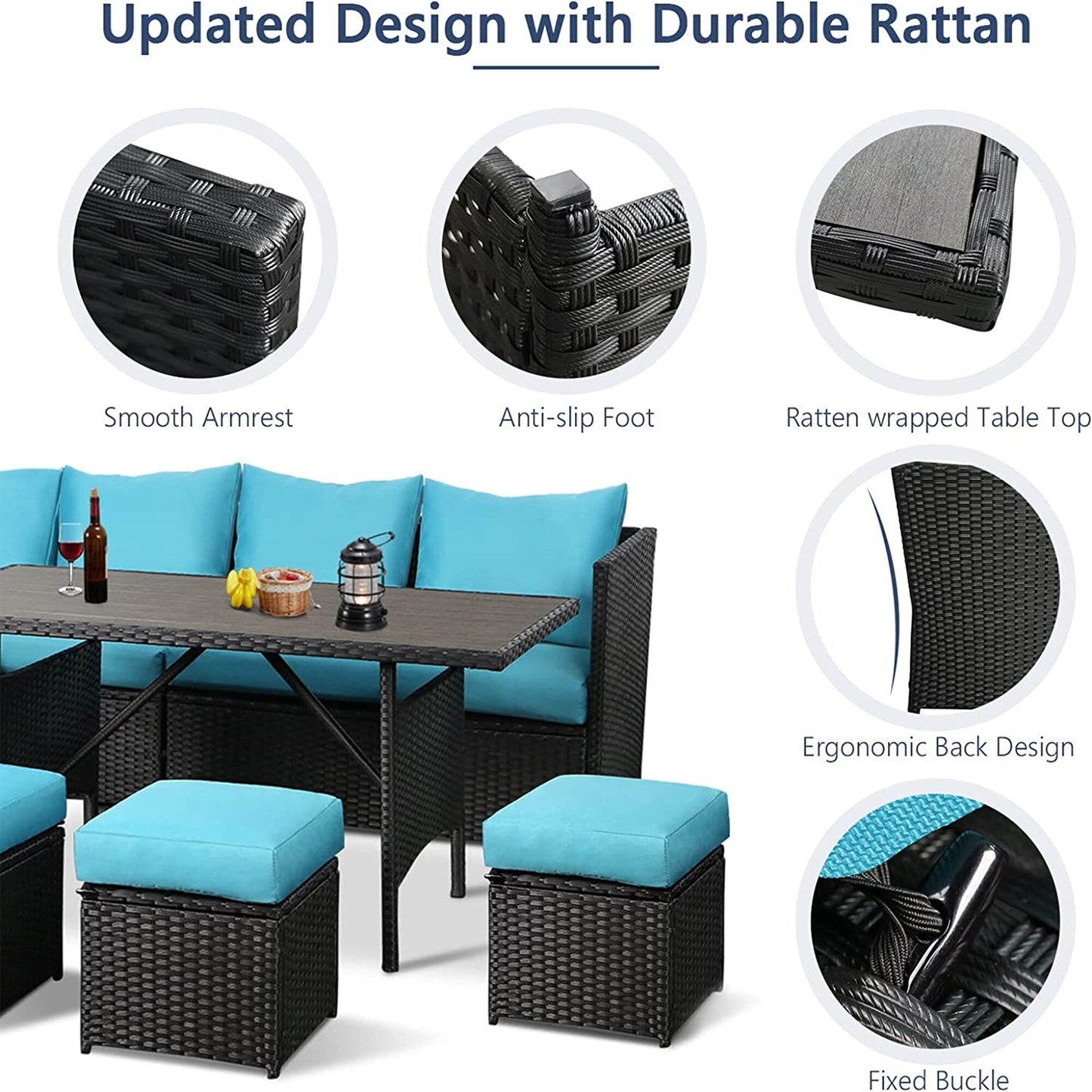 AECOJOY Set di mobili da giardino da 7 pezzi, divano componibile da esterno, set da conversazione in rattan