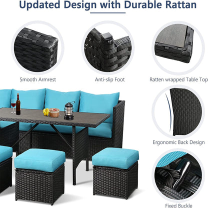 AECOJOY Set di mobili da giardino da 7 pezzi, divano componibile da esterno, set da conversazione in rattan