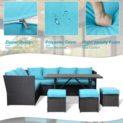 AECOJOY Set di mobili da giardino da 7 pezzi, divano componibile da esterno, set da conversazione in rattan