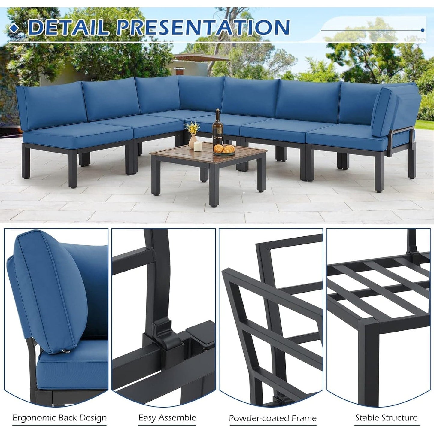 AECOJOY Set di mobili da esterno per patio Divano componibile in metallo per conversazione