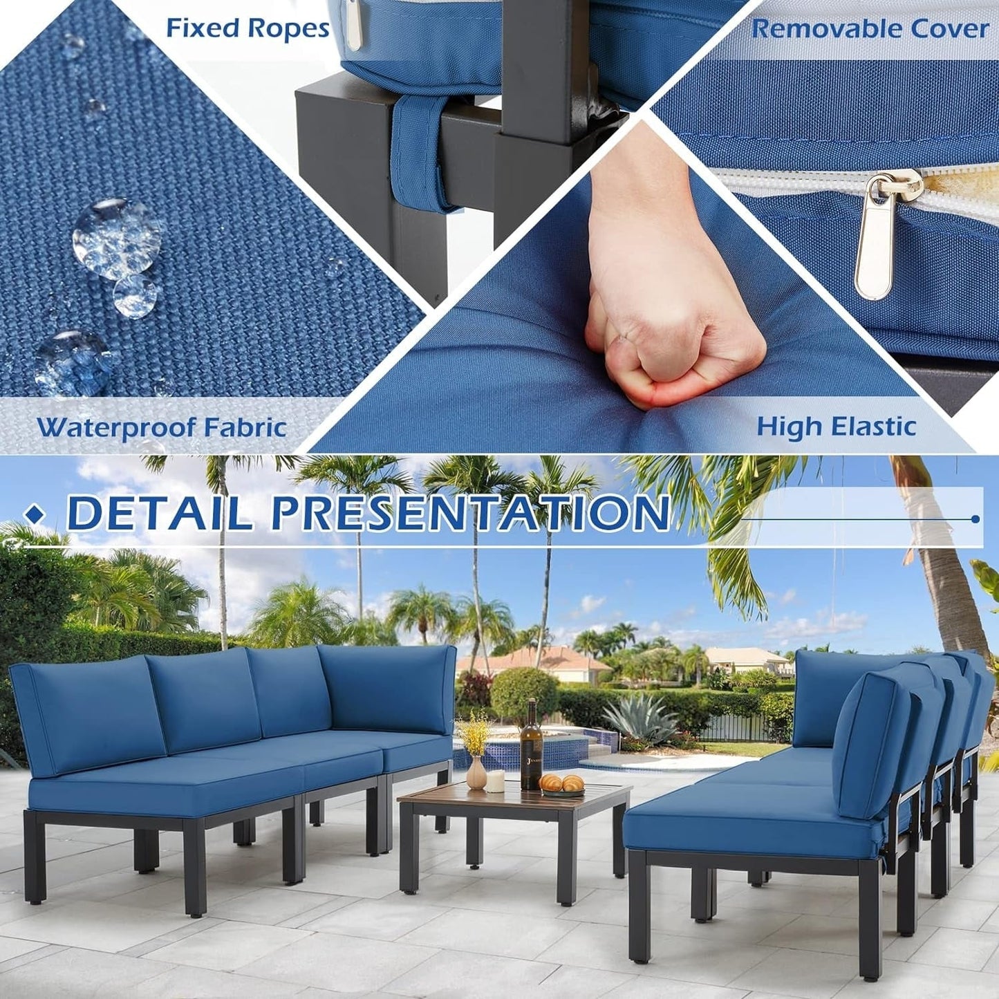 AECOJOY Set di mobili da esterno per patio Divano componibile in metallo per conversazione