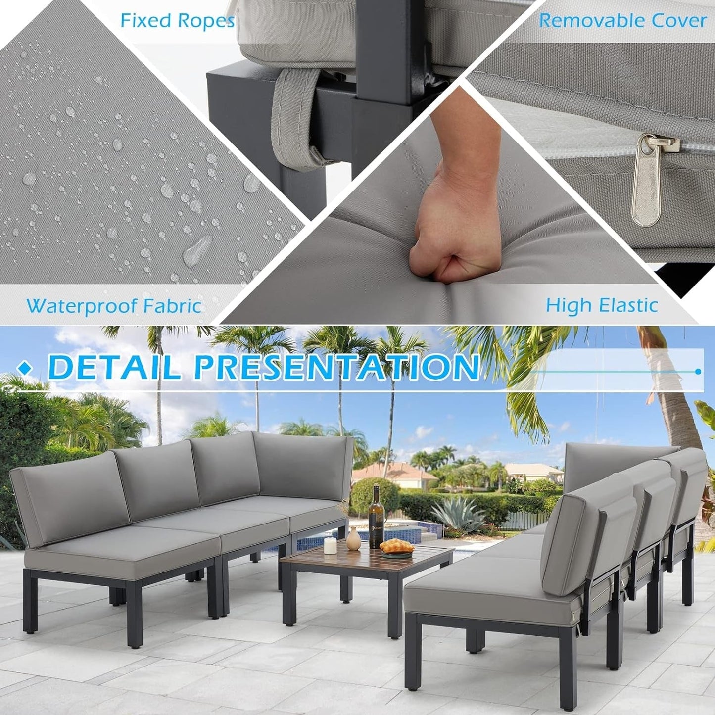 AECOJOY Set di mobili da esterno per patio Divano componibile in metallo per conversazione