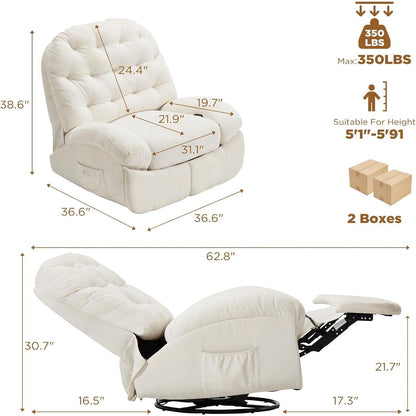 Poltrona reclinabile oversize AECOJOY, girevole a 360°, dondolo in ciniglia per adulti, moderno divano ergonomico con chaise longue