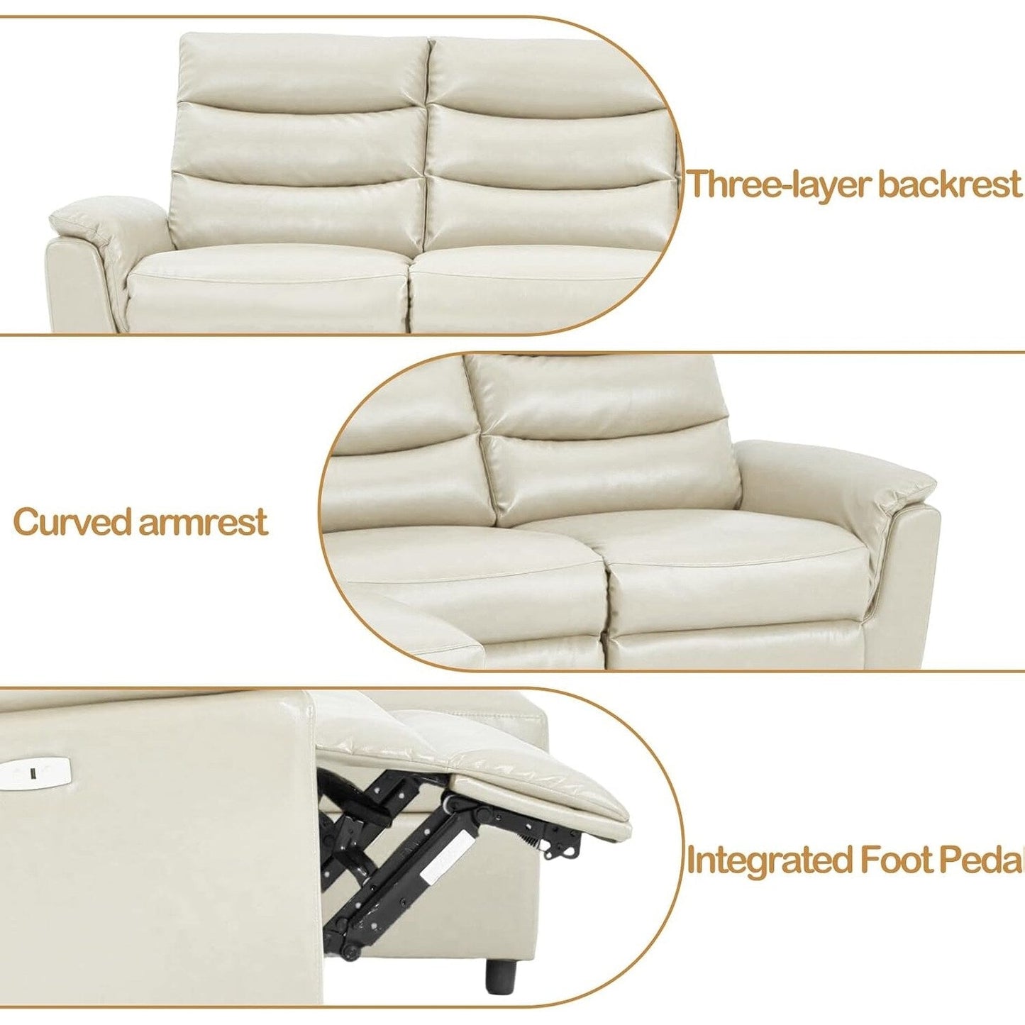 Divano componibile reclinabile elettrico AECOJOY, divano letto in pelle PU con chaise longue contenitore, schienale e poggiapiedi regolabili