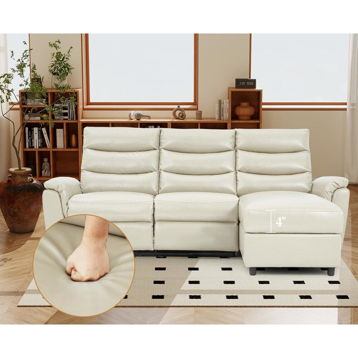 Divano componibile reclinabile elettrico AECOJOY, divano letto in pelle PU con chaise longue contenitore, schienale e poggiapiedi regolabili