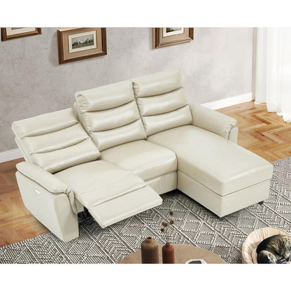 Divano componibile reclinabile elettrico AECOJOY, divano letto in pelle PU con chaise longue contenitore, schienale e poggiapiedi regolabili