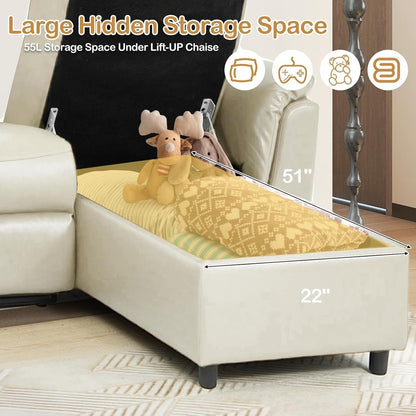 Divano componibile reclinabile elettrico AECOJOY, divano letto in pelle PU con chaise longue contenitore, schienale e poggiapiedi regolabili