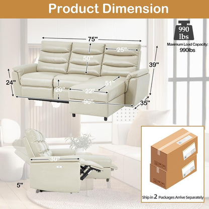 Divano componibile reclinabile elettrico AECOJOY, divano letto in pelle PU con chaise longue contenitore, schienale e poggiapiedi regolabili
