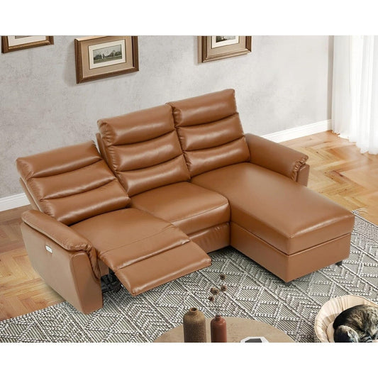 Divano componibile reclinabile elettrico AECOJOY, divano letto in pelle PU con chaise longue contenitore, schienale e poggiapiedi regolabili