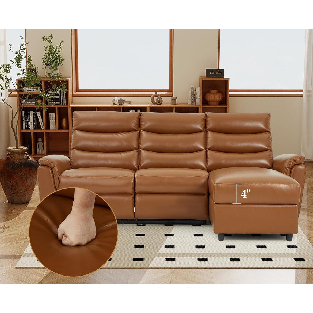 Divano componibile reclinabile elettrico AECOJOY, divano letto in pelle PU con chaise longue contenitore, schienale e poggiapiedi regolabili