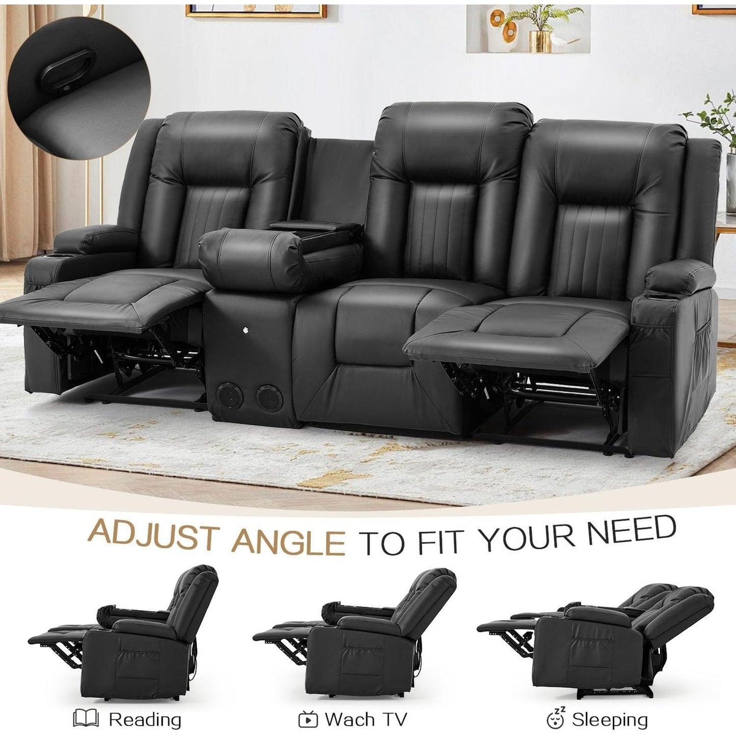 Divano reclinabile AECOJOY manuale per camper, divano reclinabile in PU per home theater con console