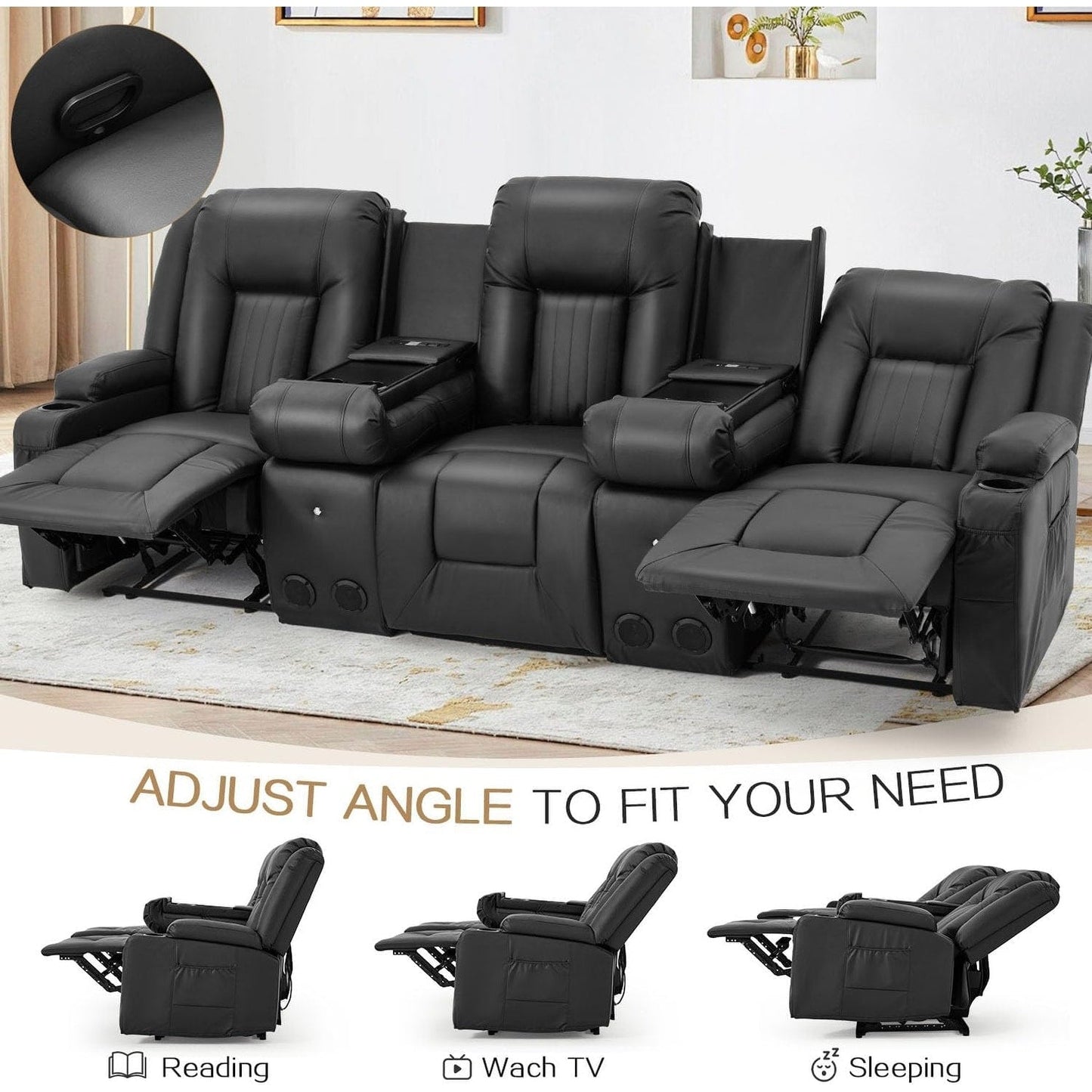 Divano reclinabile AECOJOY manuale per camper, divano reclinabile in PU per home theater con console
