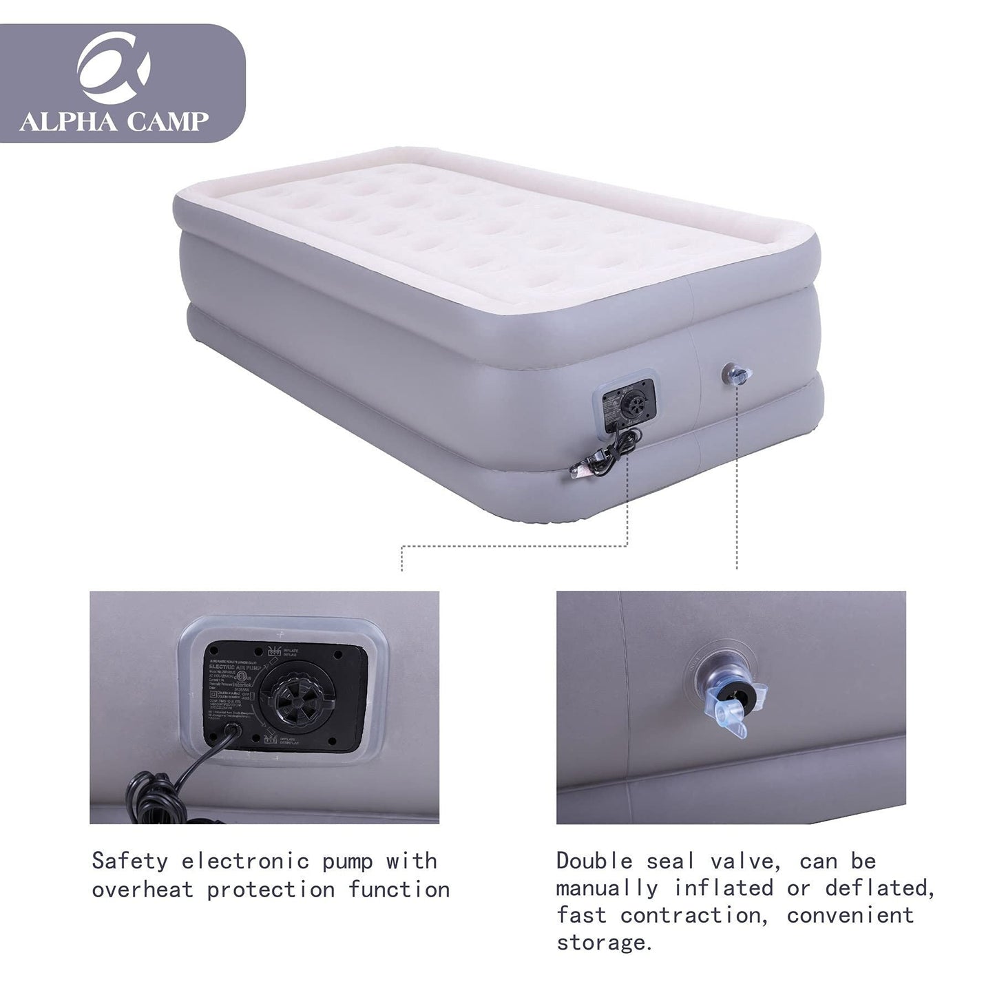 Materassi ad aria ALPHA CAMP con pompa integrata, materasso ad aria gonfiabile con parte superiore floccata per campeggio, viaggio e casa
