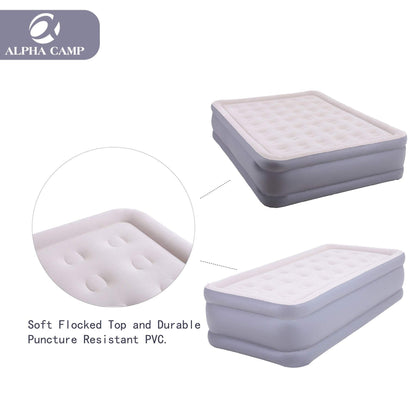 Materassi ad aria ALPHA CAMP con pompa integrata, materasso ad aria gonfiabile con parte superiore floccata per campeggio, viaggio e casa