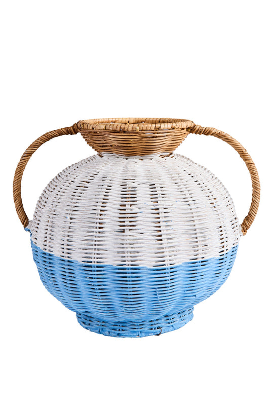 Alhoa - Anfora Bassa Rattan Azzura Naturale Bianca