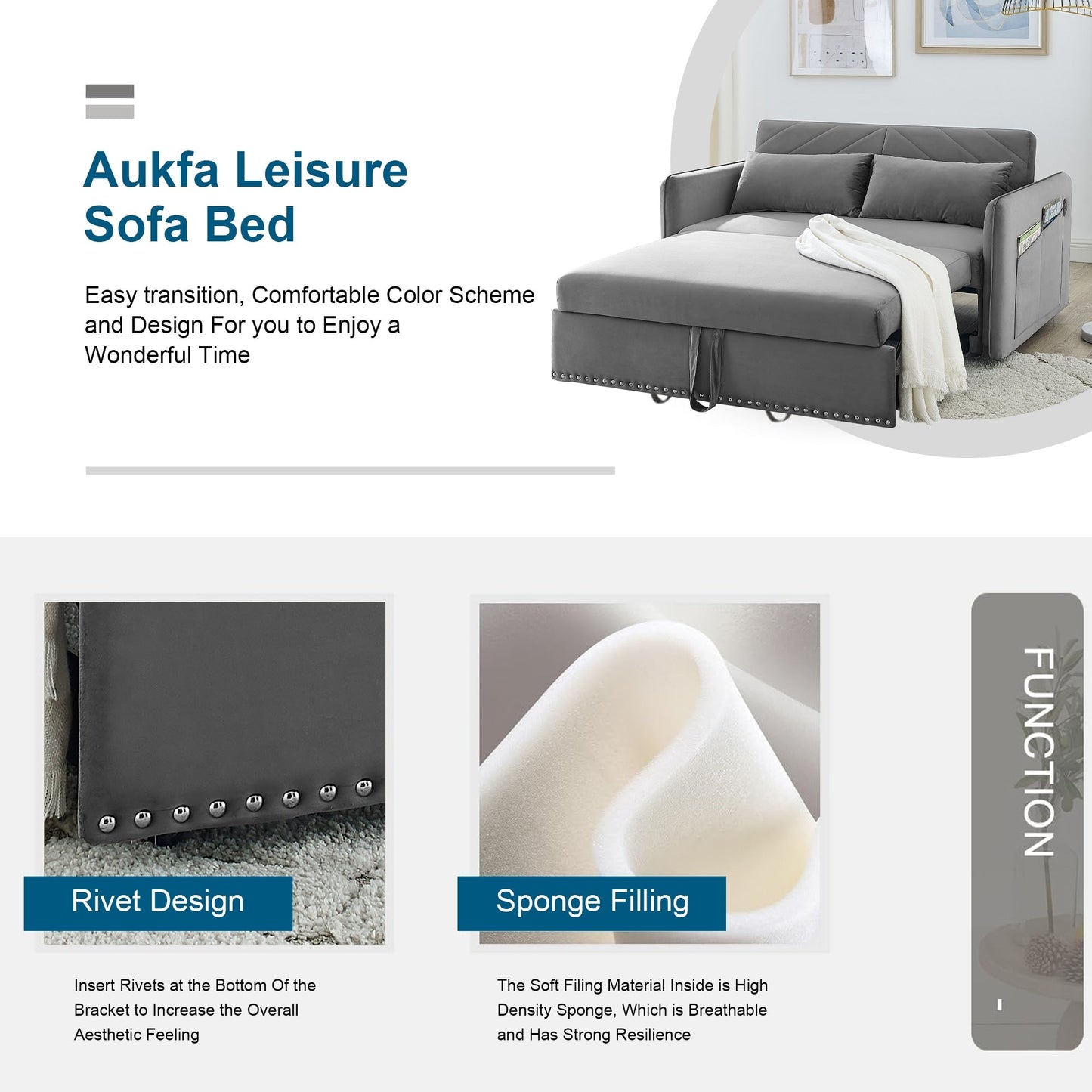 Divano letto trasformabile 3 in 1 Aukfa in velluto