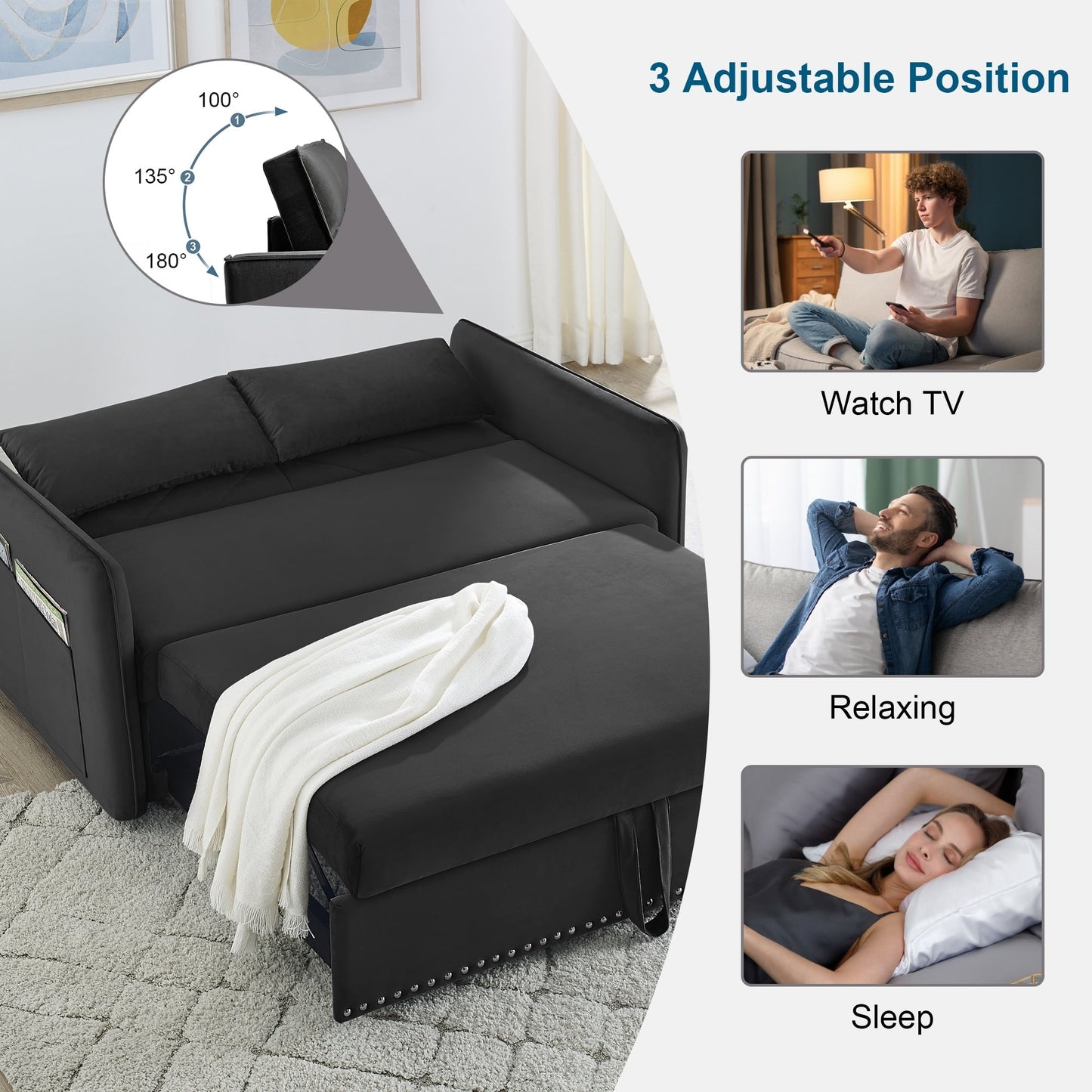 Divano letto trasformabile 3 in 1 Aukfa in velluto