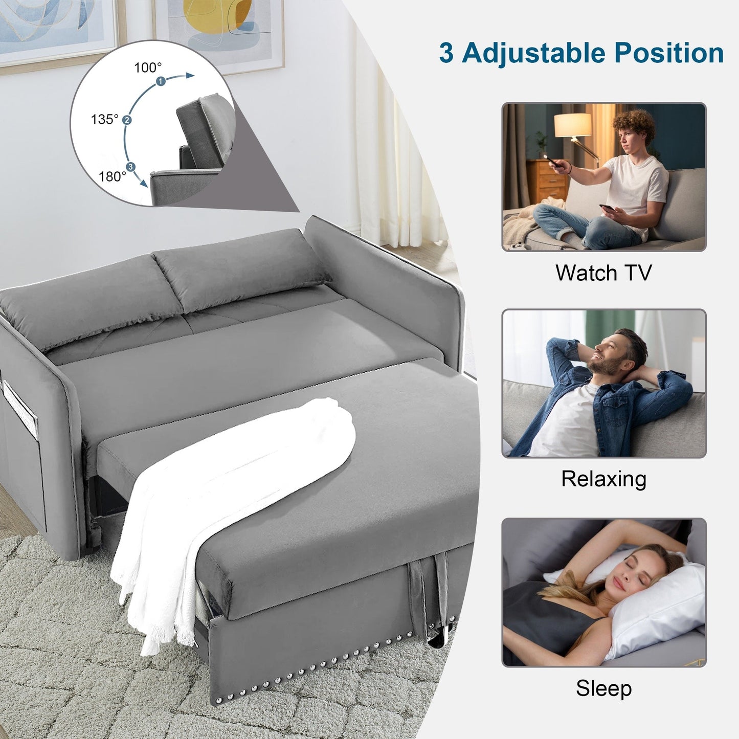 Divano letto trasformabile 3 in 1 Aukfa in velluto