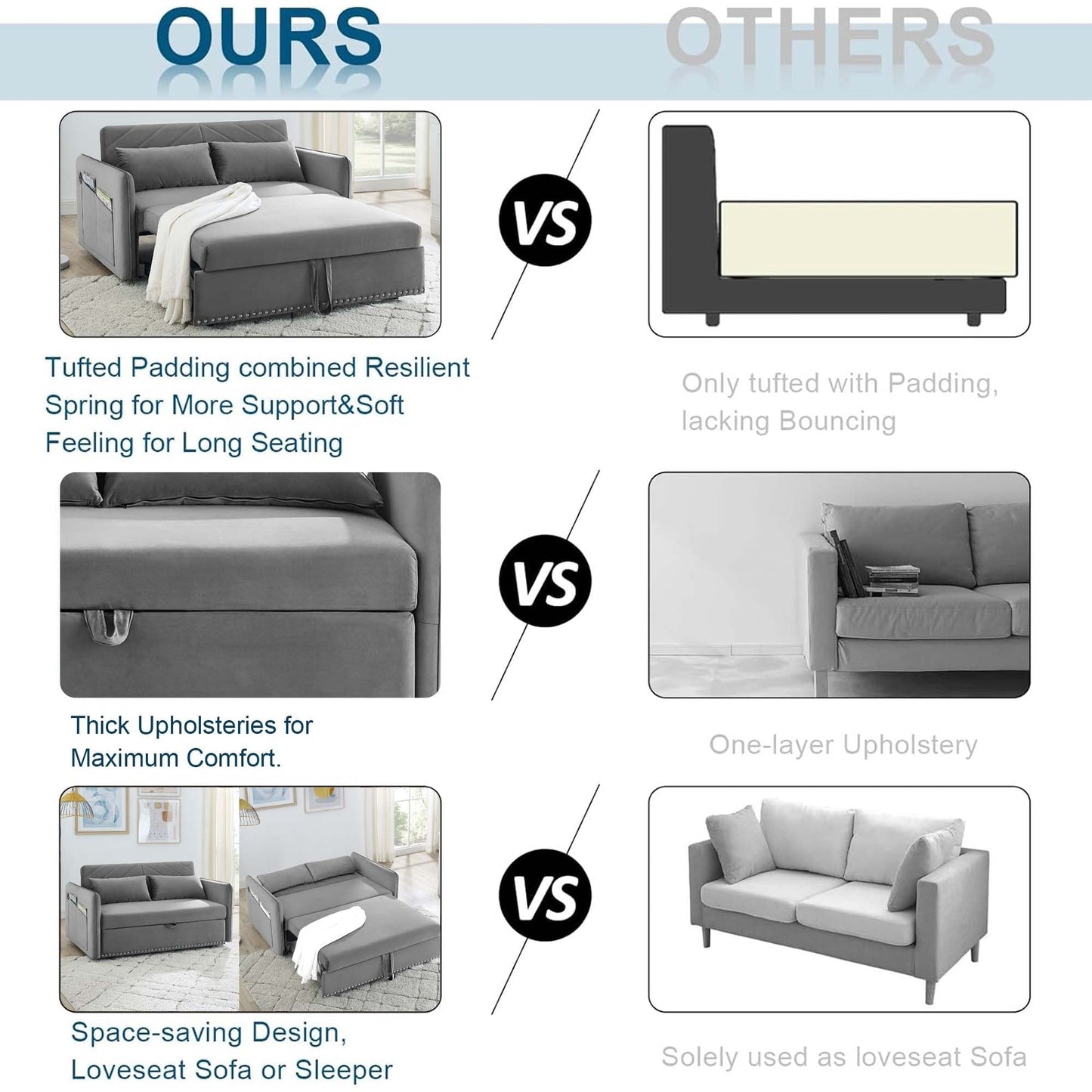 Divano letto trasformabile 3 in 1 Aukfa in velluto