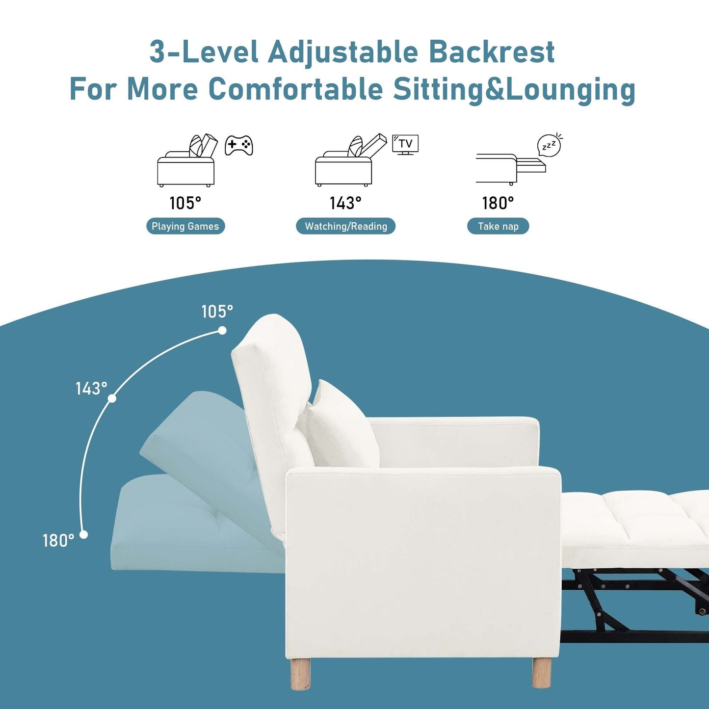 Poltrona letto Aukfa, divano letto singolo convertibile con cuscino